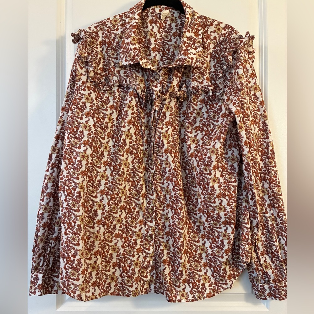 Kate Quinn Floral Ruffle Blouse - Brown and Cream